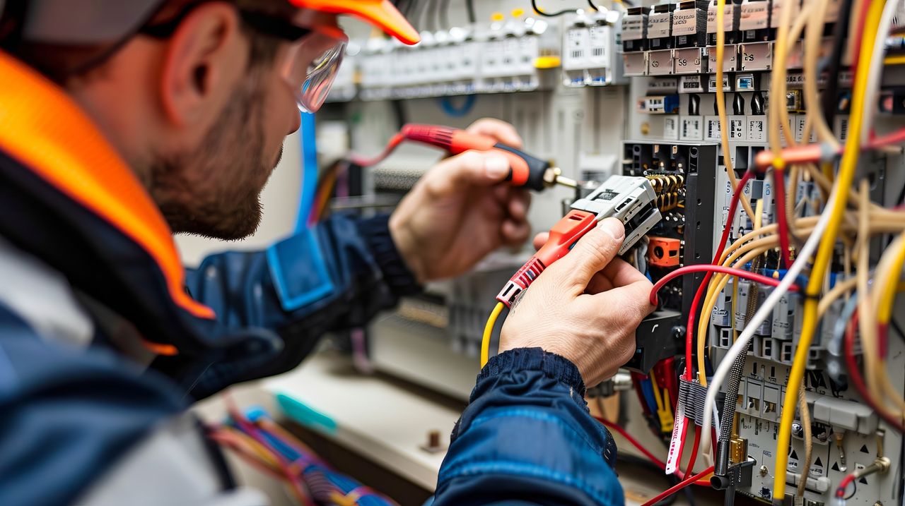 Illustrative photo: taking a measurement in an electrical cabinet.
